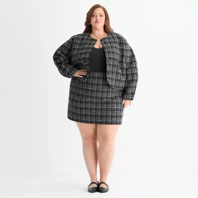 Ashley Graham Tweed Womens Plus Boucle Suit Jacket
