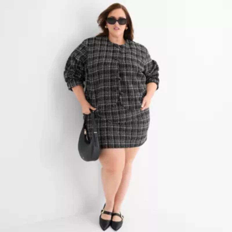Ashley Graham Tweed Womens Plus Boucle Suit Jacket