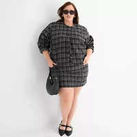 Ashley Graham Tweed Womens Plus Boucle Suit Jacket
