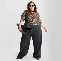 Ashley Graham Slouchy Womens Plus High Rise Wide Leg Jean