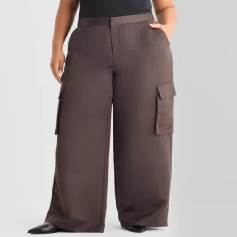 Ashley Graham Satin Womens Plus Straight Trouser