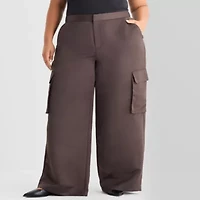 Ashley Graham Satin Womens Plus Straight Trouser