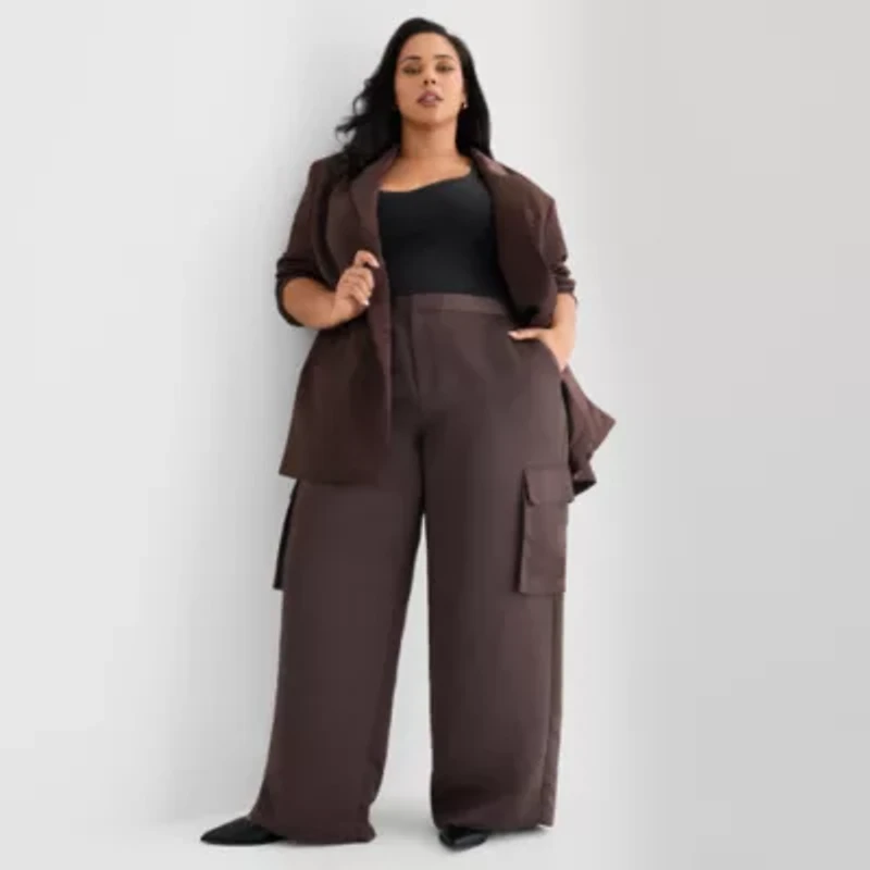 Ashley Graham Satin Womens Plus Straight Trouser