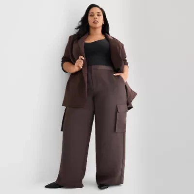 Ashley Graham Satin Womens Plus Straight Trouser