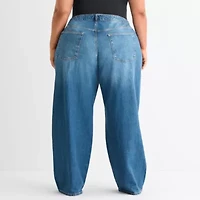 Ashley Graham Slouchy Womens Plus High Rise Wide Leg Jean
