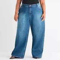 Ashley Graham Slouchy Womens Plus High Rise Wide Leg Jean