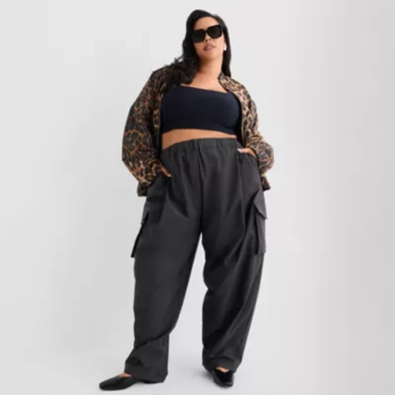 Ashley Graham Nylon Utility Womens Plus Cinched Cargo Pant