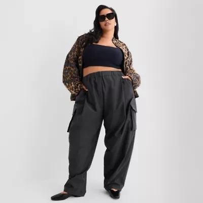 Ashley Graham Nylon Utility Womens Plus Cinched Cargo Pant