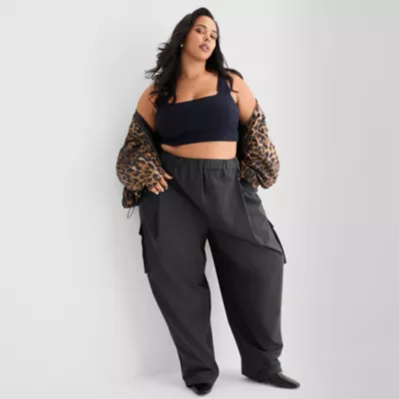 Ashley Graham Nylon Utility Womens Plus Cinched Cargo Pant