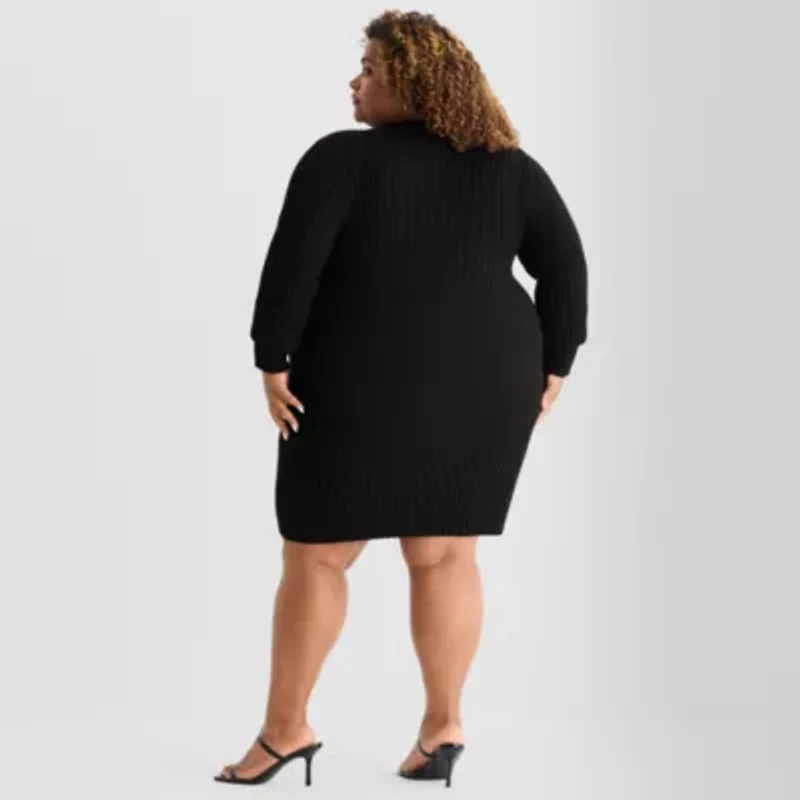 Ashley Graham Womens Plus Long Sleeve Sweater Dress