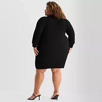 Ashley Graham Womens Plus Long Sleeve Sweater Dress