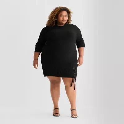 Ashley Graham Womens Plus Long Sleeve Sweater Dress