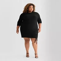 Ashley Graham Womens Plus Long Sleeve Sweater Dress