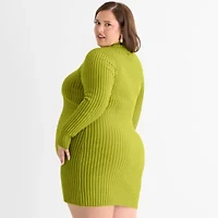 Ashley Graham Womens Plus Long Sleeve Casual Bodycon Dress