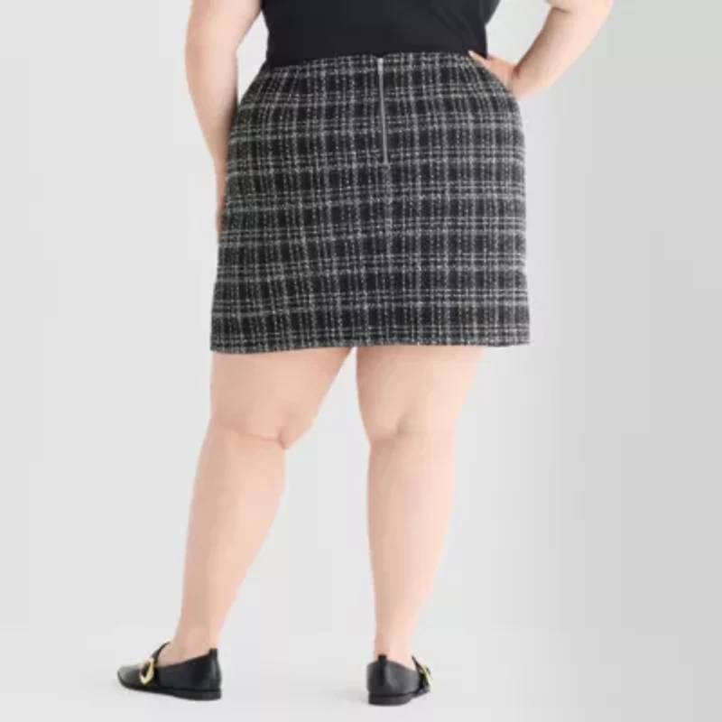 Ashley Graham Boucle Mini Womens Plus Suit Skirt