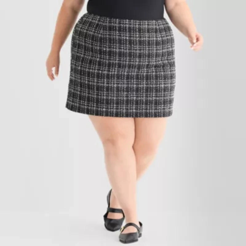 Ashley Graham Boucle Mini Womens Plus Suit Skirt