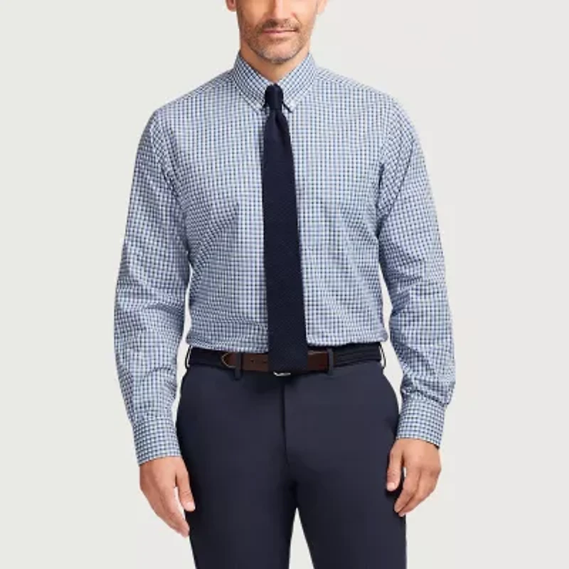 IZOD All Over Stretch Mens Easy Care Wrinkle Free Short Sleeve Dress Shirt