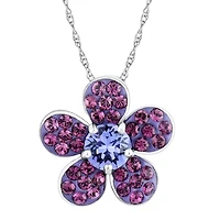 Purple Crystal Sterling Silver Flower Pendant Necklace