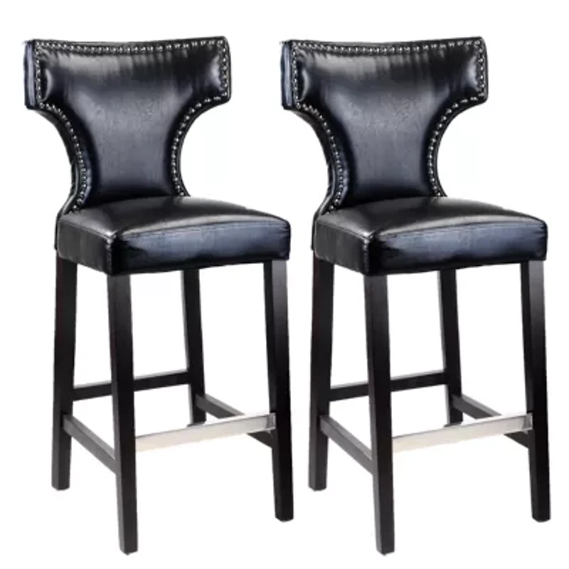 Kings Bar Height Barstool With Metal Studs, Set Of 2