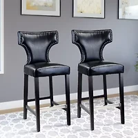 Kings Bar Height Barstool With Metal Studs, Set Of 2