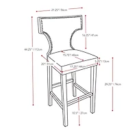 Kings Bar Height Barstool With Metal Studs, Set Of 2