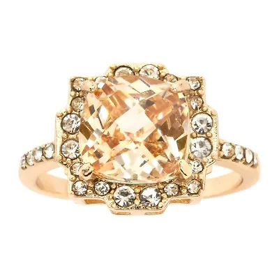 Sparkle Allure Womens Champagne Crystal 14K Gold Over Brass Hypoallergenic Halo Cocktail Ring