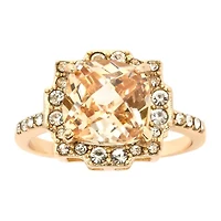 Sparkle Allure Womens Champagne Crystal 14K Gold Over Brass Hypoallergenic Halo Cocktail Ring