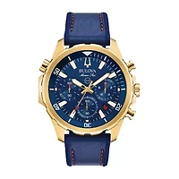 Bulova Marine Star Mens Blue Leather Strap Watch 97b168