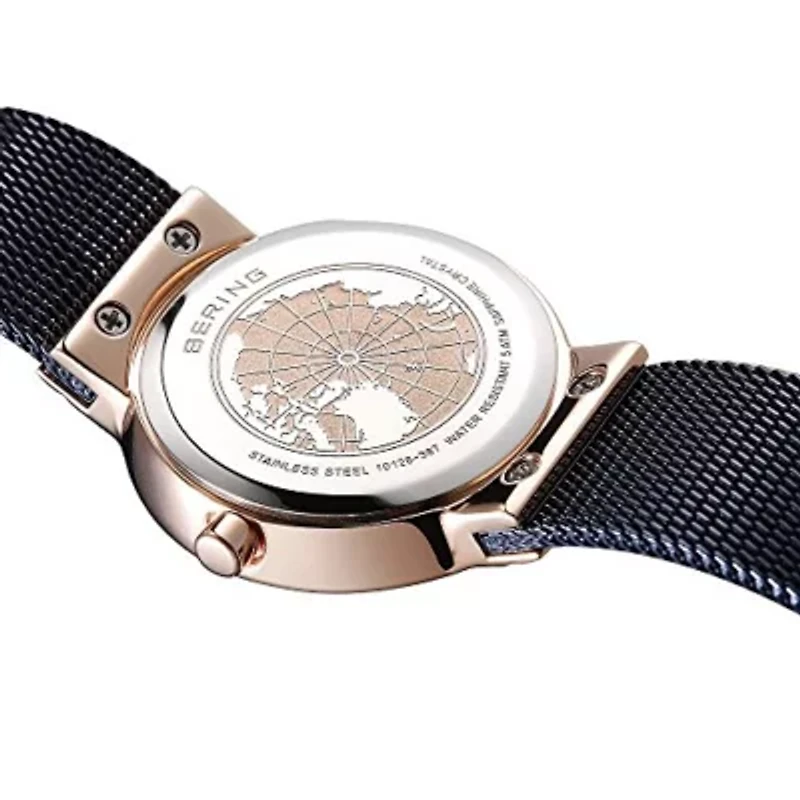 Bering Womens Blue Stainless Steel Bracelet Watch 10126-367