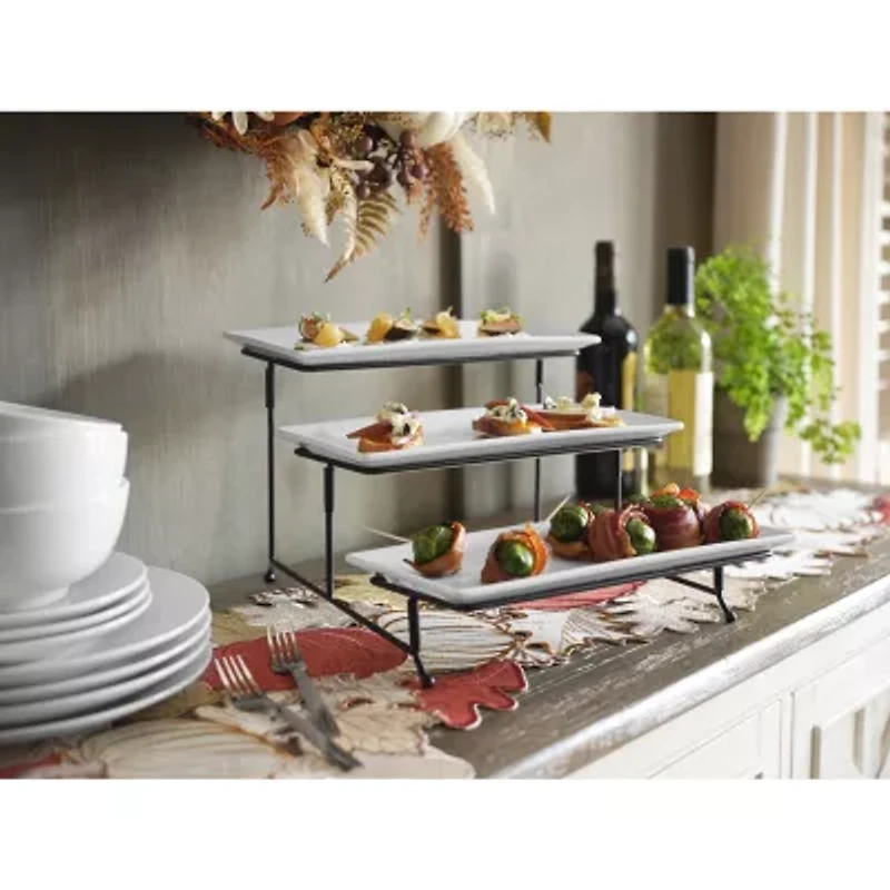 Gibson Elite Gracious Dining 3 Tier Plate Set with Metal Stand