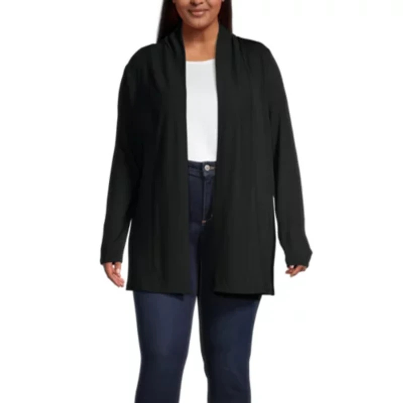 Liz Claiborne Womens Long Sleeve Open Front Plus Cardigan