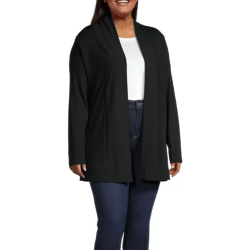 Liz Claiborne Womens Long Sleeve Open Front Plus Cardigan