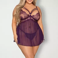 Dreamgirl Eyelash Lace & Mesh Babydoll Thong Plus Set - 12467X