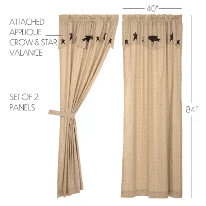 Vhc Brands Kettle Grove Crow Rod Pocket Embellished Light-Filtering Set of 2 Curtain Panel