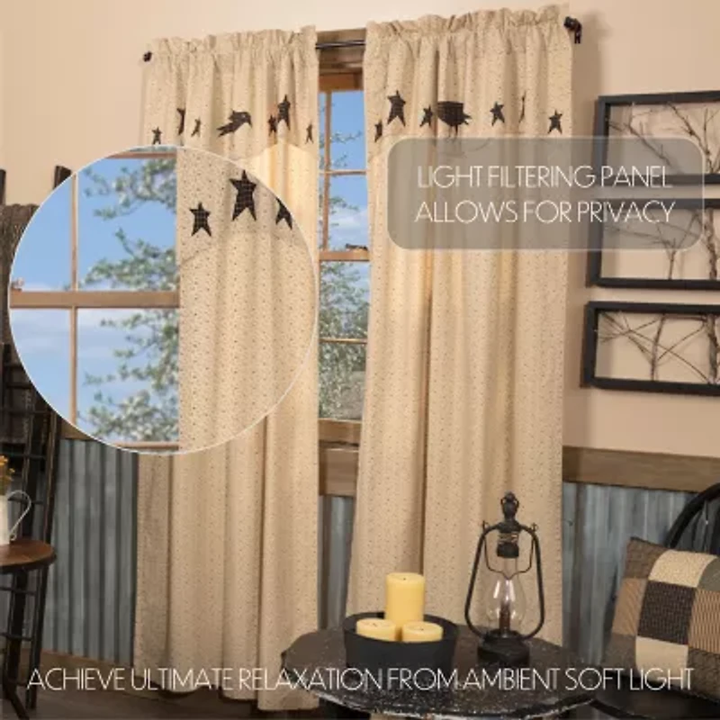 Vhc Brands Kettle Grove Crow Rod Pocket Embellished Light-Filtering Set of 2 Curtain Panel