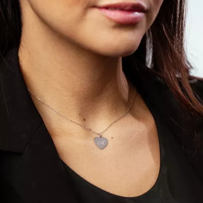 Silver Treasures Initial Womens Sterling Silver Heart 16 Inch Pendant Necklace
