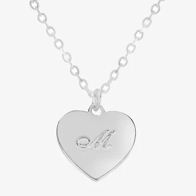Silver Treasures Initial Womens Sterling Silver Heart 16 Inch Pendant Necklace