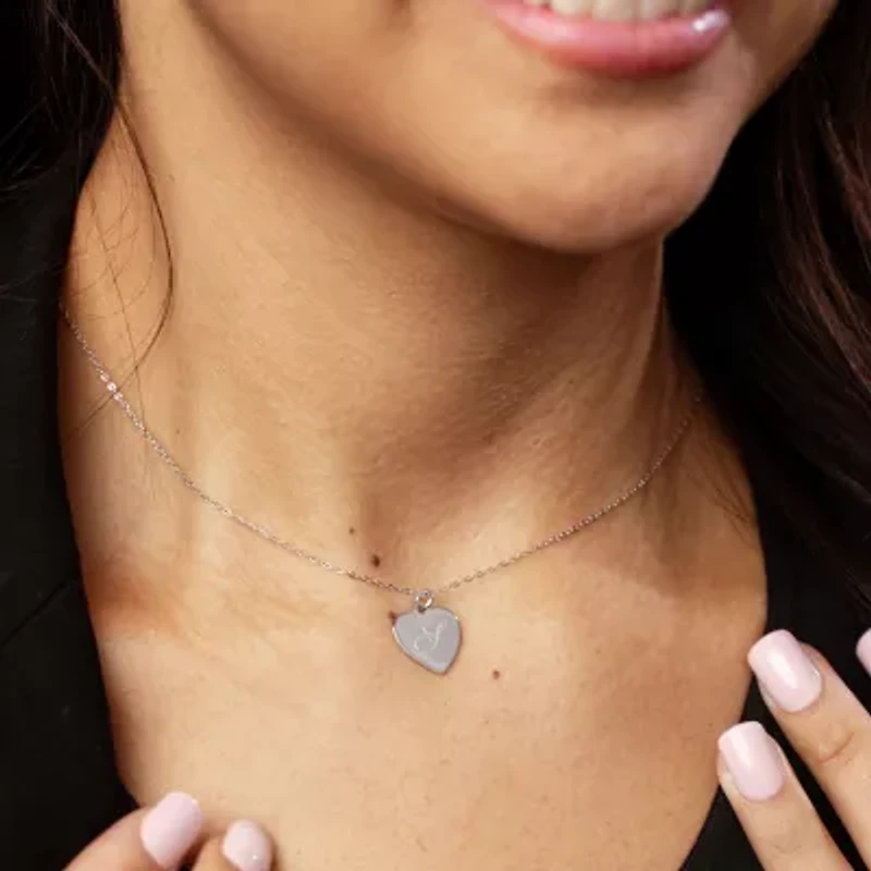 Silver Treasures Initial Womens Sterling Silver Heart 16 Inch Pendant Necklace