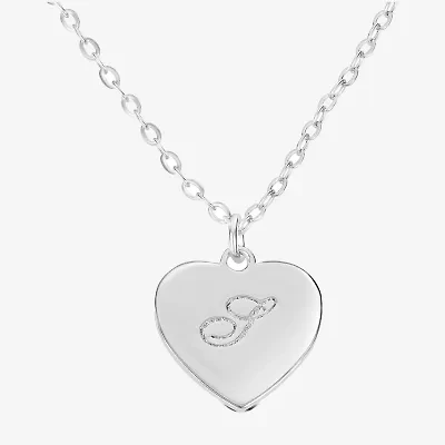 Silver Treasures Initial Womens Sterling Silver Heart 16 Inch Pendant Necklace