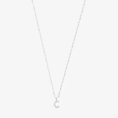 Silver Treasures Pave Initial Womens Cubic Zirconia Sterling 18 Inch Pendant Necklace