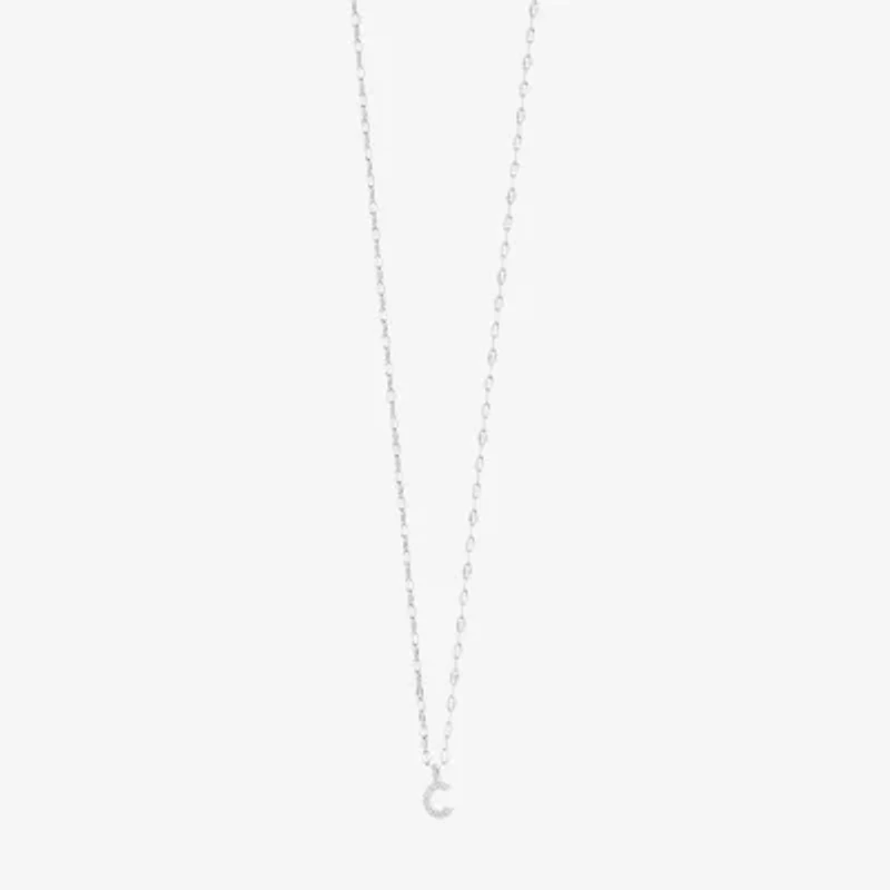 Silver Treasures Pave Initial Womens Cubic Zirconia Sterling 18 Inch Pendant Necklace