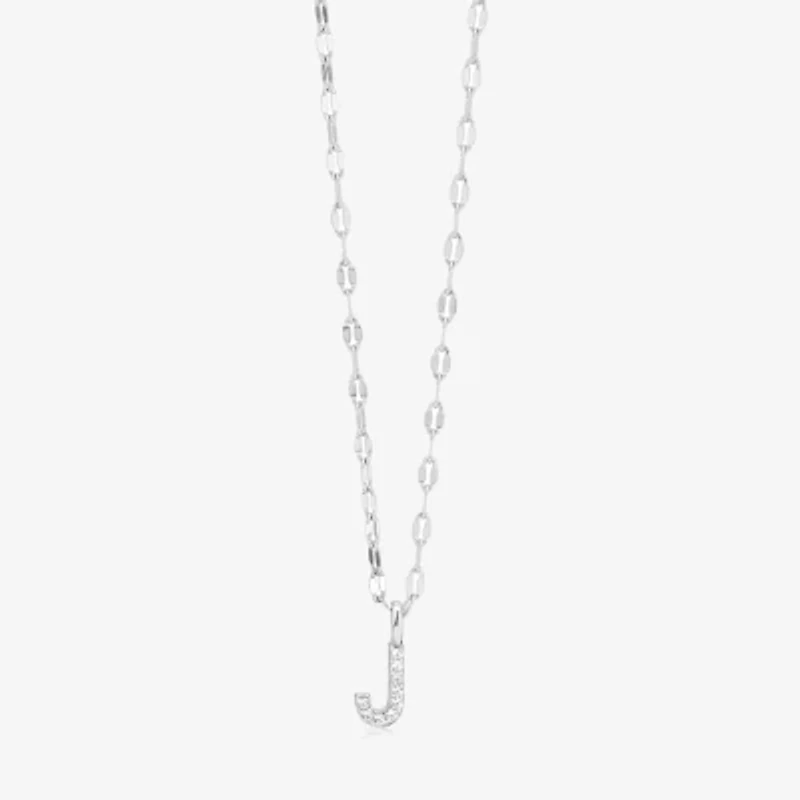 Silver Treasures Pave Initial Womens Cubic Zirconia Sterling 18 Inch Pendant Necklace