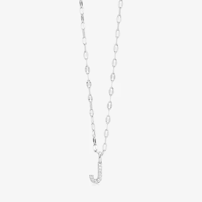 Silver Treasures Pave Initial Womens Cubic Zirconia Sterling 18 Inch Pendant Necklace