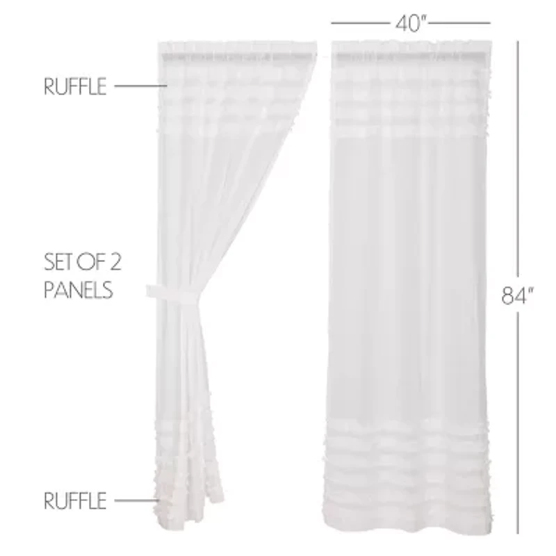 Vhc Brands Ruffle Sheer Petti Rod Pocket Embellished Set of 2 Curtain Panel