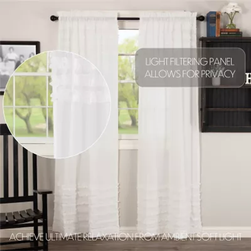 Vhc Brands Ruffle Sheer Petti Rod Pocket Embellished Set of 2 Curtain Panel