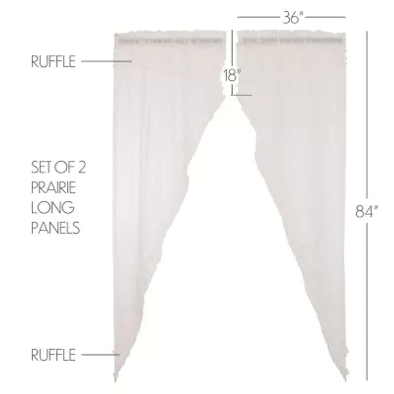 Vhc Brands Ruffle Sheer Petti Prairie Rod Pocket Embellished Set of 2 Curtain Panel