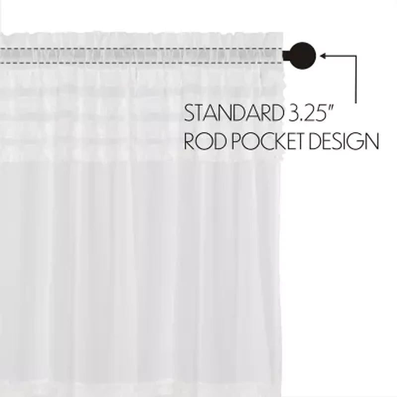 Vhc Brands Ruffle Sheer Petti Prairie Rod Pocket Embellished Set of 2 Curtain Panel