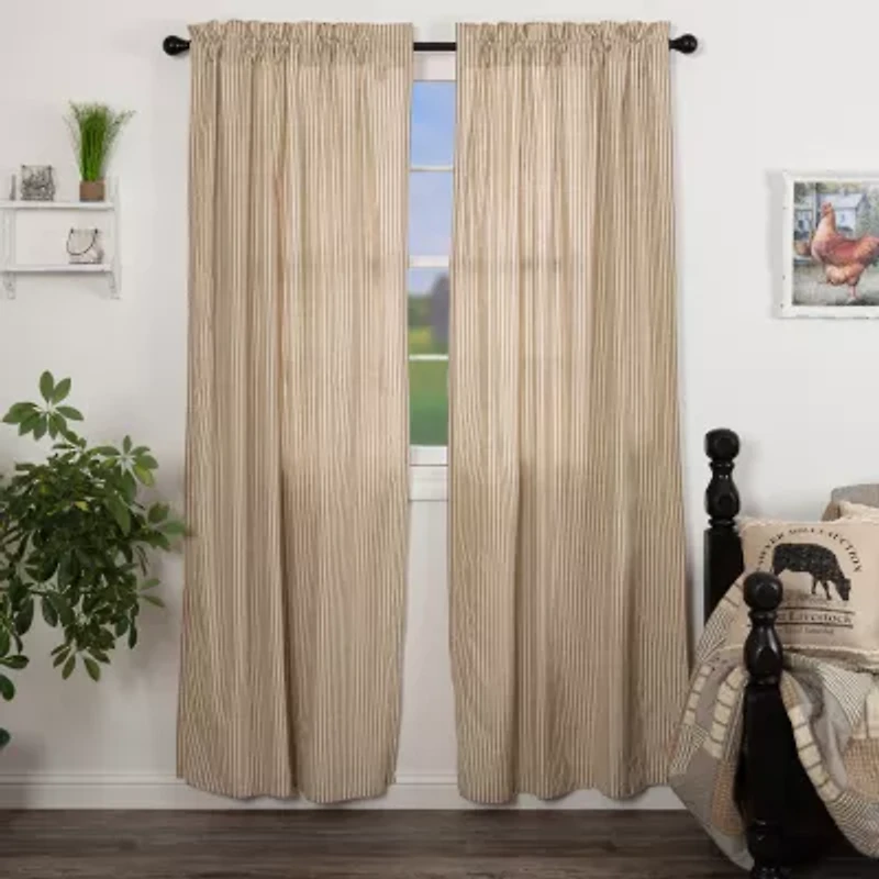 Vhc Brands Sawyer Ticking Rod Pocket Light-Filtering Set of 2 Curtain Panel