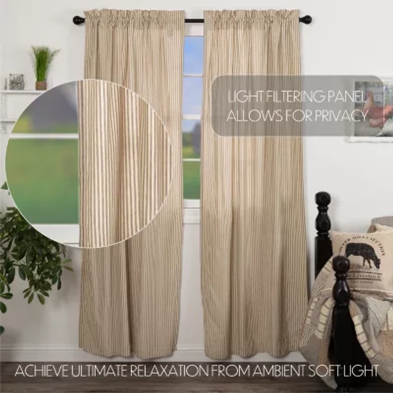 Vhc Brands Sawyer Ticking Rod Pocket Light-Filtering Set of 2 Curtain Panel