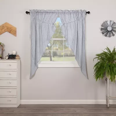 Vhc Brands Sawyer Ticking Prairie Rod Pocket Light-Filtering Set of 2 Curtain Panel